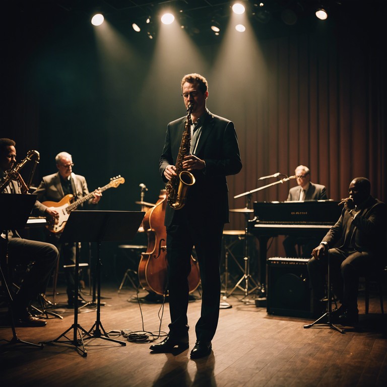 A vibrant and dynamic jazz track that captures the essence of a live jazz performance, full of improvisational exchanges and high spirited rhythms that transport the listener to a bustling jazz club. The piece starts with a soft saxophone solo and gradually builds into a full ensemble playing a fast paced, infectious rhythm that embodies the freedom and excitement of jazz.