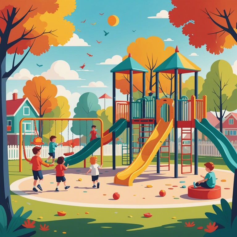 A playful and light hearted musical piece designed to capture the carefree and joyful essence of childhood. Featuring whimsical rhythms and delightful melodies that evoke images of fun playground scenes, children laughing, and sunny days full of adventure. The composition conveys a sense of happiness and boundless energy through its upbeat tempo and captivating hooks.