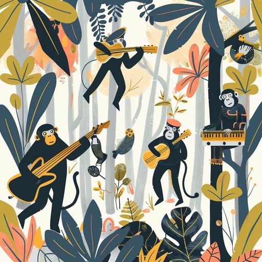 A playful track where heavy metal riffs meet whimsical monkey like rhythms and sounds. High energy guitar solos and an upbeat tempo create a fun and engaging atmosphere. Think of a wild jam session in the jungle, where metal musicians and cheeky monkeys come together for a unique musical experience.