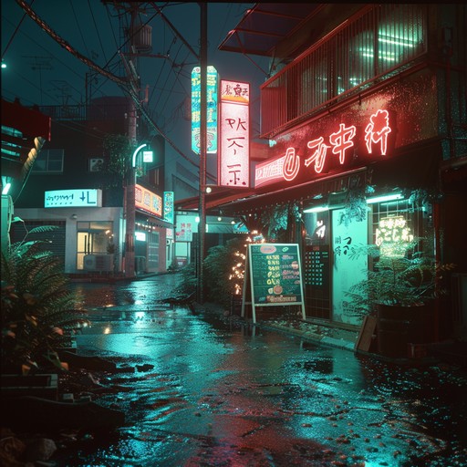 Imagine yourself walking alone at night through the rain-slicked streets of a sprawling, neon-lit metropolis in the far future. Towering skyscrapers adorned with holographic billboards pierce the inky sky, while flying vehicles zoom overhead. Ominous, pulsing synthesizers, glitchy electronic textures, and driving cyberpunk beats paint a vivid sonic picture, evoking feelings of isolation, mystery, and the thrill of exploring an unfamiliar yet captivating world.