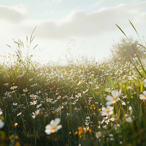 Feel the warmth of a sunlit meadow with a gentle blend of acoustic guitar melodies that evoke a sense of peace and serenity, capturing the essence of a lazy summer afternoon in nature