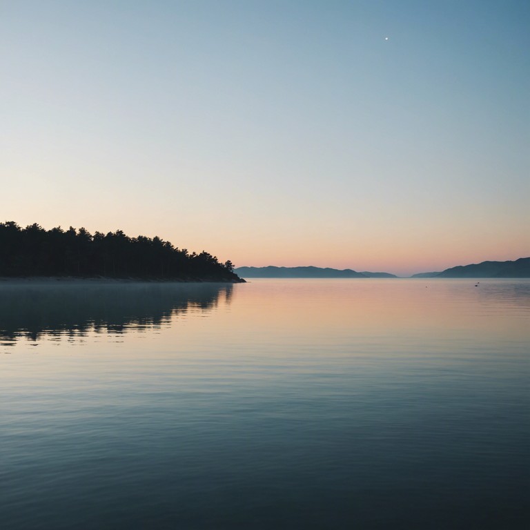 Feel engulfed in the calmness of the sea intertwined with subtle, soothing electronic music as the first light of day pierces the horizon, offering a tranquil escape and a moment of deep relaxation.