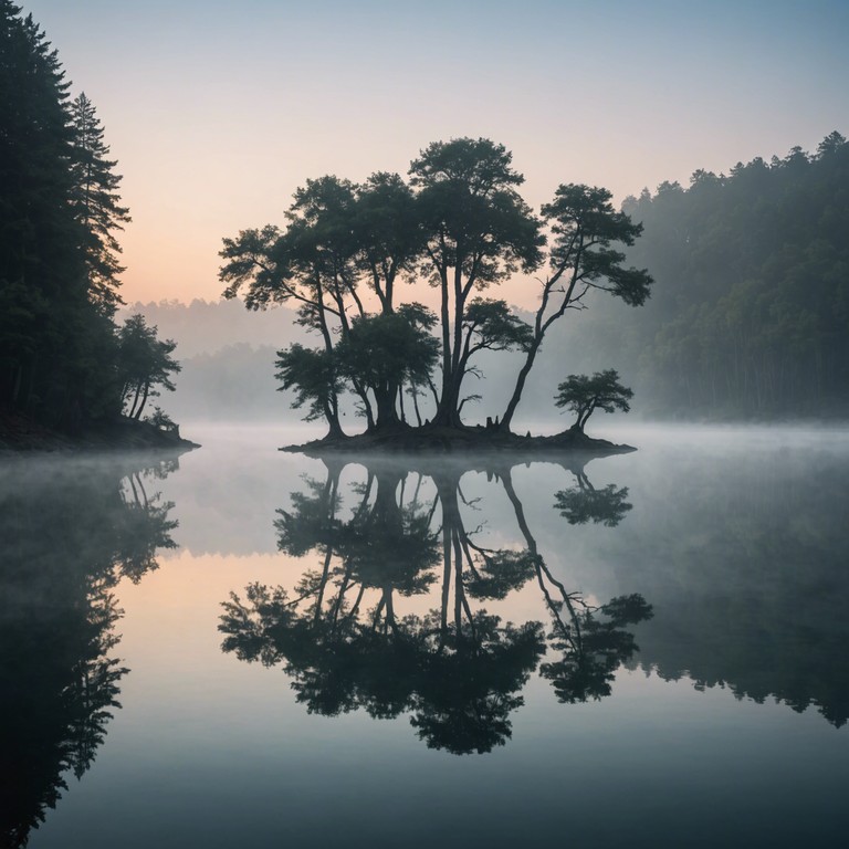 A violin leads an orchestral backdrop, creating a melodious symphony that reflects the quiet splendor and profound peace of a timeless landscape, resonating with the tranquility of nature's eternal whisper.