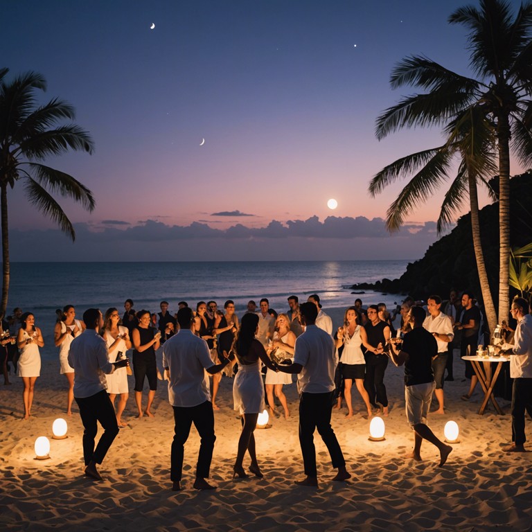 Immerse yourself in a mambo fusion where catchy, vigorous beats meet the seductive charm of a moonlit dance, encouraging listeners and dancers to lose themselves in the rhythm.