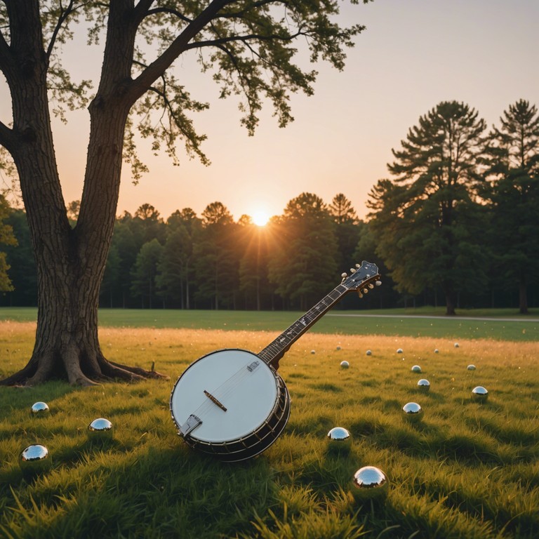 Combining the infectious beat of disco with the earthy strings of bluegrass, this track aims to convey a sense of joyful liberation and infectious enthusiasm, centered around an electrifying banjo performance that dances through a landscape of vibrant disco beats and lush musical textures.