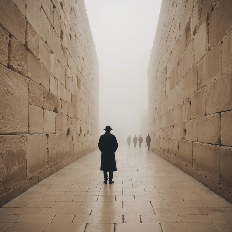 Imagine a composition that delves deep into the tumultuous and haunting past of jerusalem, using traditional jewish instrumentation to explore themes of conflict, spirituality, and the unseen forces that have shaped the city. The music marches slowly, with a profound sense of weight and history.