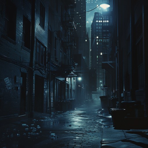 This track evokes a somber nighttime atmosphere in a dystopian city, with hollow echoes and chilling undertones, creating an immersive, foreboding soundscape that transports listeners to shadowy alleyways and abandoned streets.