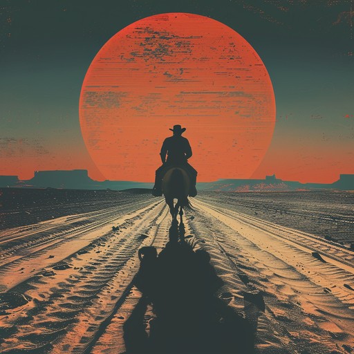 An acoustic guitar strums softly to the rhythm of a setting sun, while the harmonica sings a sad, nostalgic tune. The piece is underlined by strings that gently swell, all coming together to evoke memories of a quiet desert sunset, where the beauty of the landscape is tinged with a sense of loss and longing.