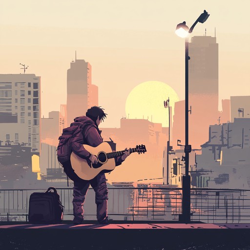 Mix the raw urban vibes with nostalgic folk melodies, capturing the essence of city life intertwined with age old stories. Emphasize guitar driven rhythms, blended with harmonica and ambient urban sounds