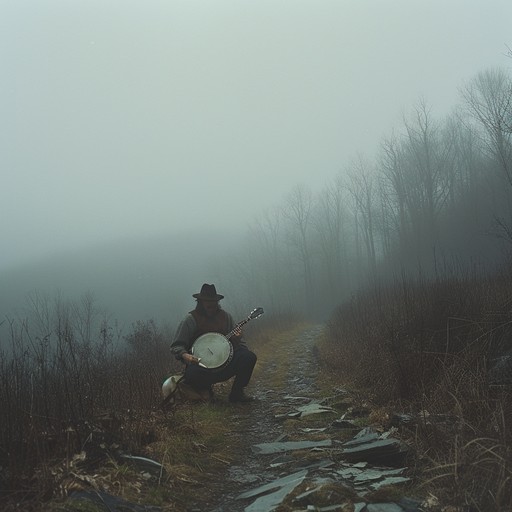 A deeply melancholic bluegrass instrumental highlighting the quiet solitude of mountainous regions, with soulful banjo plucking and a soft, contemplative tempo. Perfect for creating a sense of rustic isolation.