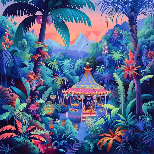 Experience the vibrancy of a carnival within a mystical jungle, where traditional mambo dances with psychedelic layers, creating a surreal soundscape. The trumpet leads this fantastical exploration.