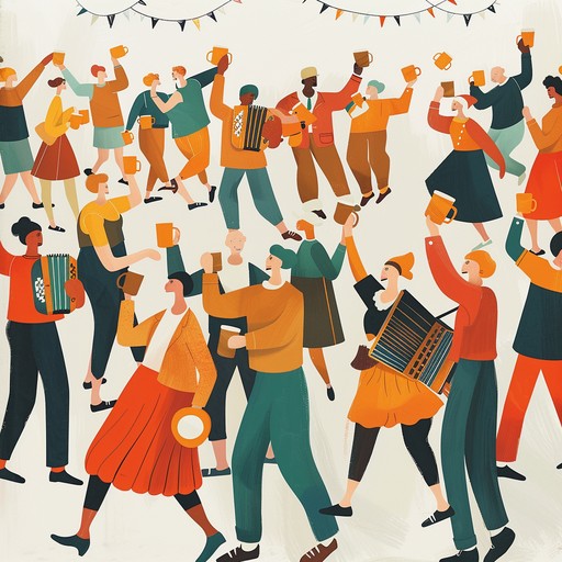 Visualize a bustling oktoberfest where the atmosphere is filled with the sound of a spirited accordion, evoking images of joyous crowds and lively dances with peppy, captivating rhythms.