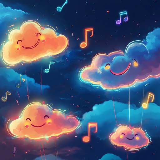 An energetic instrumental track that blends playful melodies with pulsating dubstep rhythms, creating a whimsical soundscape that evokes joy and laughter beneath vibrant neon skies.