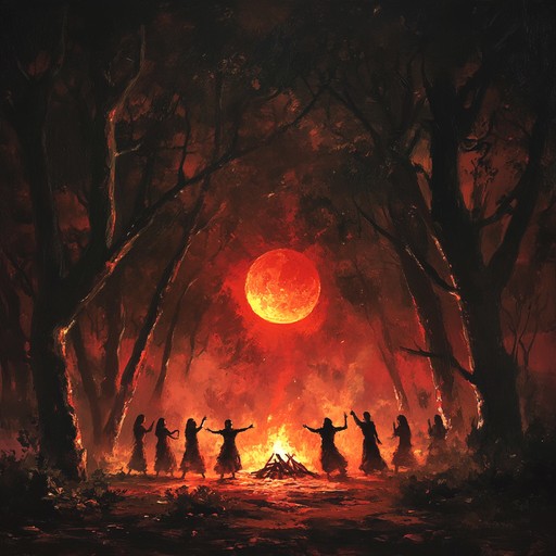 An intense instrumental piece that merges haunting folk melodies with driving tribal rhythms, evoking the raw energy of ancient rituals under a blood red moon.