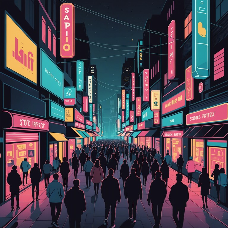 This track encapsulates a journey through a vibrant cityscape at midnight, characterized by its energetic beats and shimmering synths that echo the lively nightlife and dynamic pulse of the city. The piece captures the essence of moving through glowing streets, filled with the mystery and allure of the urban evening.