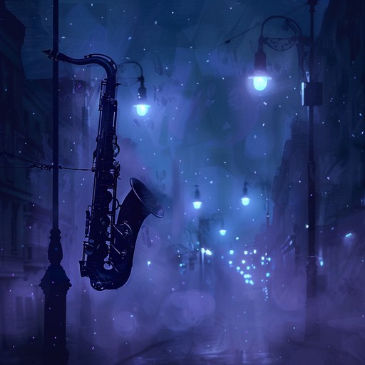 Wandering through a silent, dimly lit cityscape at midnight, the gentle saxophone whispers paint a picture of lonely introspection, capturing the profound solitude of being alone in a bustling metropolis.