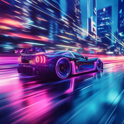 A high energy instrumental track capturing the essence of 80s synthpop, featuring pulsating synth melodies, driving electronic drums, and a relentless rhythm that evokes a thrilling night time car chase through neon lit city streets.