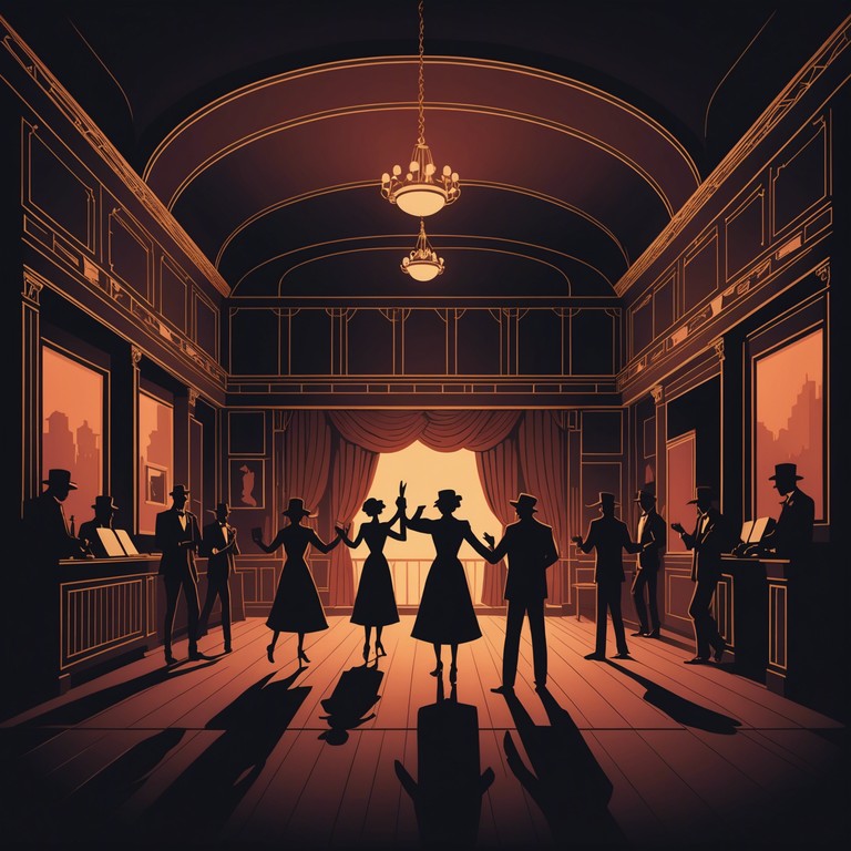 As the clock strikes midnight, the soft whisper of the accordion breathes life into the phantasmal waltz of shadows, invoking an intimate gathering of spectral dancers under the vintage spotlight.