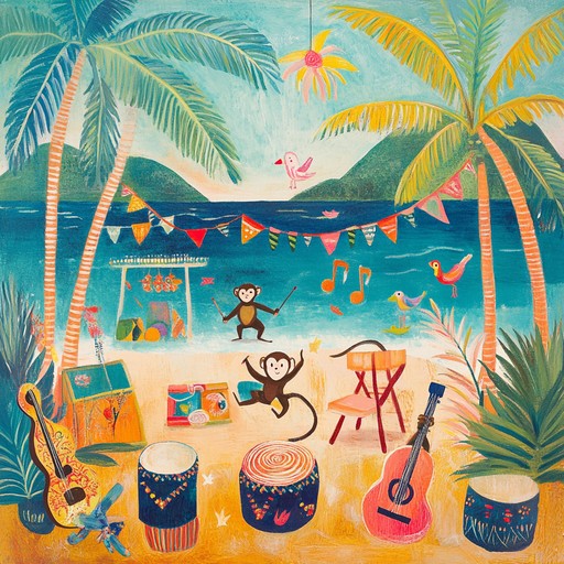 An energetic track featuring lively steel drum melodies that evoke the whimsical spirit of a tropical beach party, bringing joy and smiles to listeners.