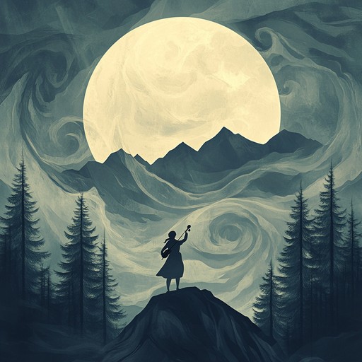 Evoke the mysticism of moonlit appalachian mountains with haunting fiddle melodies, ethereal harmonies, and ambient nature sounds blending traditional bluegrass with a transcendent atmosphere, transporting listeners to an otherworldly realm.