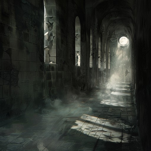 Ethereal, haunting strings reverberate through desolate, moonlit corridors, painting a picture of sorrow and loneliness. The mournful notes tell a tale of lost spirits wandering through empty halls, their echoes the only company in the brooding silence of the night.