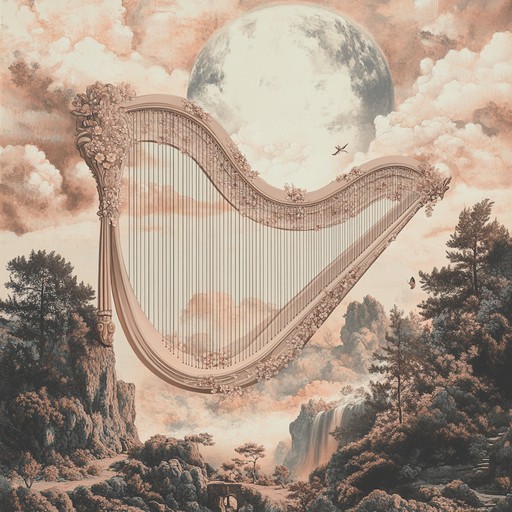 A dreamlike baroque composition intertwining flowing harpsichord melodies with celestial strings, creating an ethereal and otherworldly soundscape that transports listeners to a fantastical realm. The harmonies evoke a sense of serenity, wonder, and timeless beauty, leaving an impression of floating in an elegant, celestial dream.