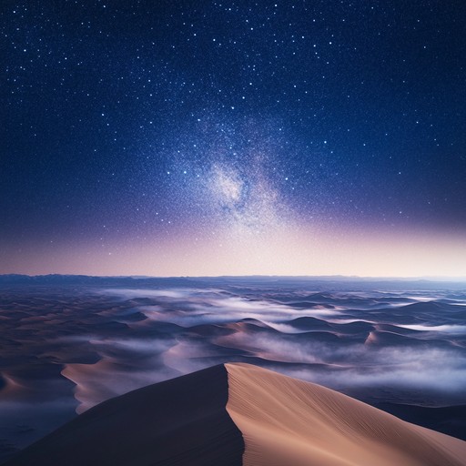 This piece guides listeners through a mystical desert night, blending ancient egyptian melodies with modern electronic beats. The haunting sound of the oud weaves through pulsating synths and rhythmic electronic patterns, painting a sonic picture of the vast, starlit expanse of a desert night. Wind chimes and distant calls of nocturnal creatures add to the ethereal, atmospheric experience.