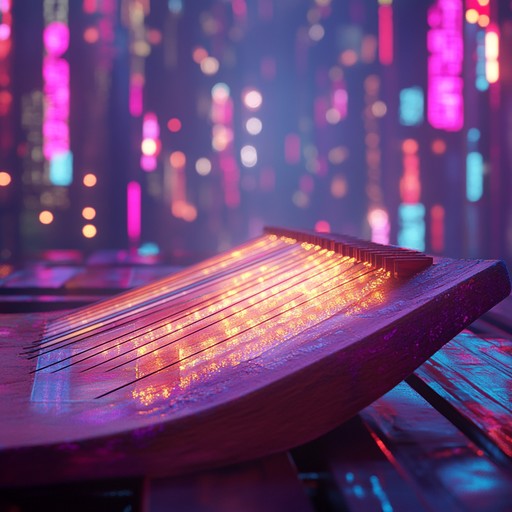 An alluring k pop instrumental that weaves together silky synths, delicate traditional korean instruments, and a contemporary rhythm to evoke a sensual, captivating atmosphere under the glow of neon city lights.