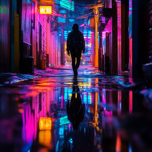 Picture driving alone through neon lit streets, the ambient synthwave melodies echoing the bittersweet memories and solitude that come with nighttime reflections. The soundscape is soft yet resonant, capturing the duality of loneliness and comfort.