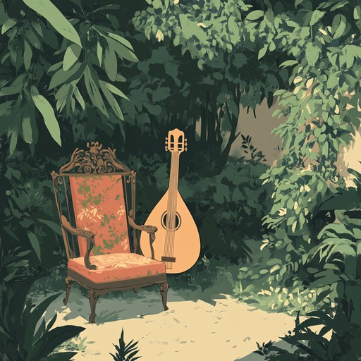 An instrumental baroque piece played on the lute, conveying a tender and peaceful atmosphere reminiscent of a quiet evening in a serene garden.