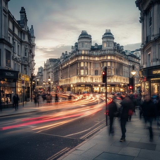 In the heart of the busy metropolis, traditional instruments capture the essence of daily hustle and constant movement. The melody mimics the cacophonous symphony of bustling streets, intertwining honks, footsteps, and distant sirens, exuding the relentless energy of city life.