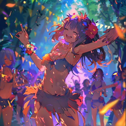 An energetic and cheerful anime tune capturing the essence of joyful moments in sunny, vibrant settings. It features lively rhythms and catchy melodies, with hints of traditional japanese instruments to give it an authentic anime feel.