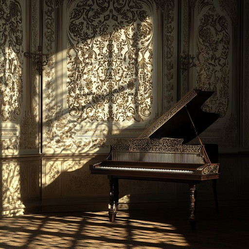 An evocative baroque piece performed on solo harpsichord, delving into themes of loneliness and reflective introspection. The intricate melodies flow gently, painting a soundscape of a solitary soul wandering through vast and empty chambers, filled with echoes of the past.