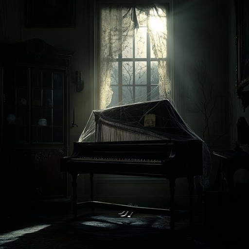 An instrumental dark baroque piece where somber string arrangements create an atmosphere of melancholic nostalgia, echoing through the halls of a bygone era