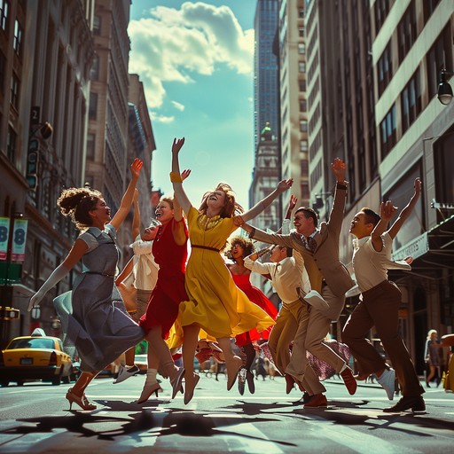 Experience the vibrant energy of a broadway show on a sunny day through lively piano melodies, dynamic rhythms, and playful tones. Perfect for scenes filled with joyous celebration and carefree moments.