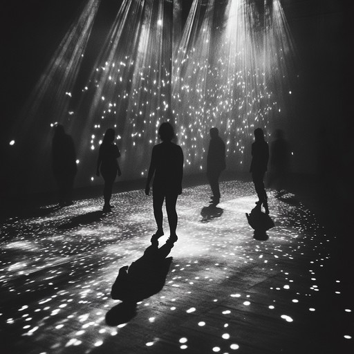 A glamorous yet dark dance track with glittering synths and eerie rhythms. This composition intertwines unsettling melodies with sparkling electro beats, creating an atmosphere of mystery and suspense, perfect for an enigmatic night dance.