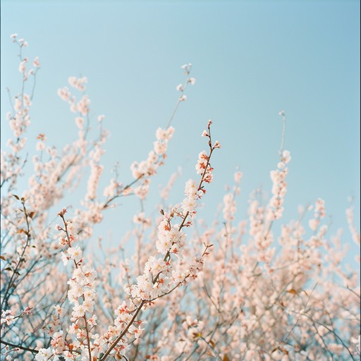 An instrumental piece showcasing the delicate beauty of cherry blossoms swaying in the gentle spring breeze. The melodies are crafted to invoke warm, tender emotions while carrying a whimsical charm. Soft layers of piano and strings guide the listener through a peaceful journey of love and serenity, typical of heartwarming scenes from a touching anime.