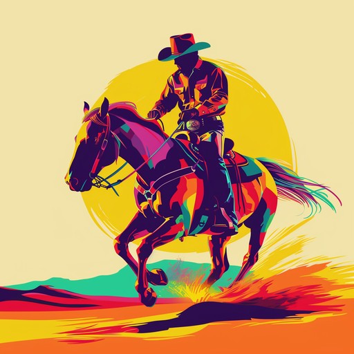 A lively mix of western and funk, featuring catchy electric guitar riffs and a driving bassline, evoking the image of a cowboy journeying through the desert with swagger and style.