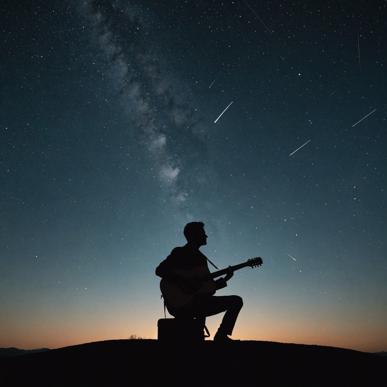 A soothing instrumental track that encapsulates the quiet contemplation of a solitary figure sitting in a moonlit meadow, where the gentle strums of an acoustic guitar blend with the natural sounds of a serene night. This piece fosters a connection with the earth's tranquil beauty and one's inner thoughts.