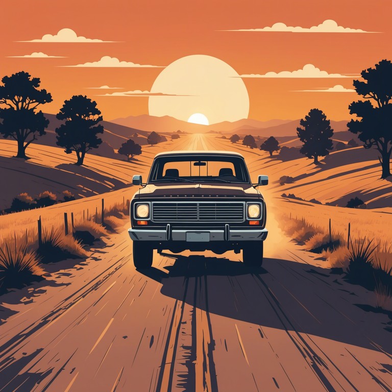 This instrumental track features a deep connection to the raw and gritty essence of rural landscapes, evoking the solemn journeys along dusty, forgotten roads. The music harnesses the unfiltered spirit of the backcountry, combining twanging guitar melodies with a rugged atmospheric background.