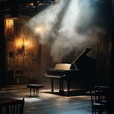 haunting piano echoes through a moody, dimly lit cabaret.