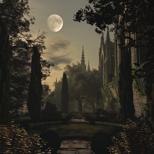 This composition paints a sonic picture of tranquility amidst the brooding gothic architecture, with soft harp strings carrying the melody, surrounded by subtle whispers of the night air and the faint glow of the moon. It's designed to transport the listener to a serene, otherworldly realm where ancient stonework and mystical lore abound.