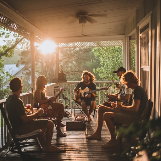 Picture a sunny summer afternoon on a porch with friends, where a lively harmonica leads the melody, accompanied by gentle guitar strums and smooth bass lines. The composition is easy going yet infectious, capturing the carefree spirit of a relaxing day.