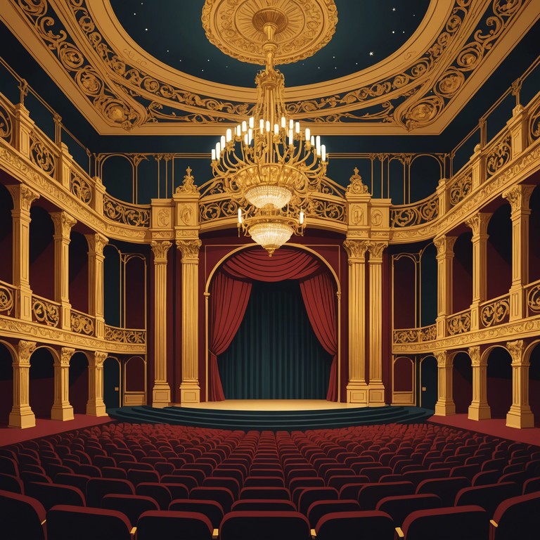 Imagine a grand opera house filled with a modern orchestra, blending classic operatic themes with the drama of a full cinematic score creating an enveloping atmosphere of sound that resonates with emotion and power.