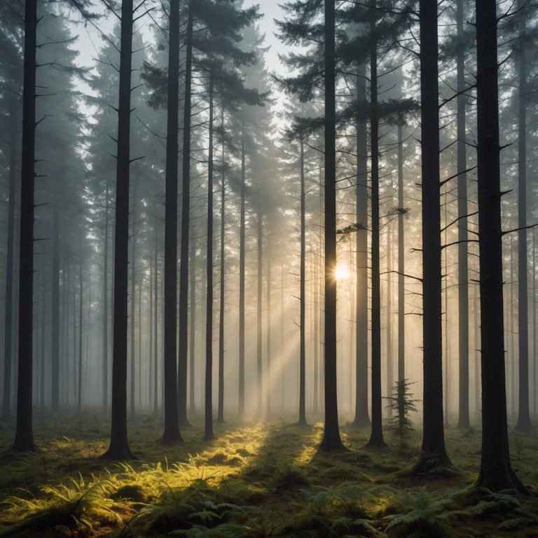 Imagine a gentle, soothing track that captures the essence of a timeless forest at dawn. Subtle sounds mimic the whispers of ancient trees and the gentle rustle of leaves, inviting the listener into a serene, almost sacred natural space.