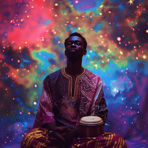 Immerse yourself in rhythmic drumming, futuristic synths, and cosmic ambience showcasing a blend of traditional african rhythms and innovative electronic elements, creating a unique and enthralling soundscape unlike any other.