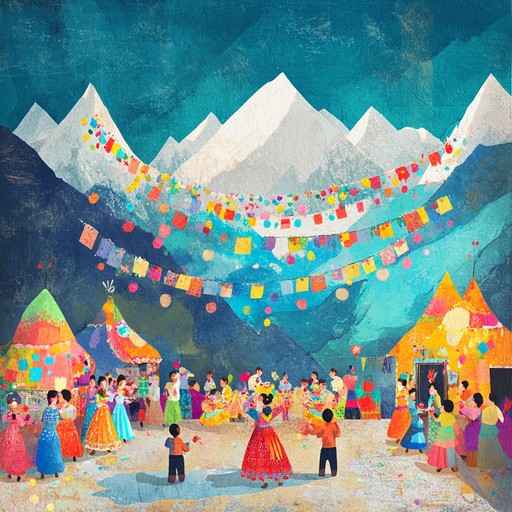 A joyous celebration capturing the essence of a mountain festival, featuring rhythmic folk dance melodies and vibrant beats that invite everyone to join in and dance with exhilaration