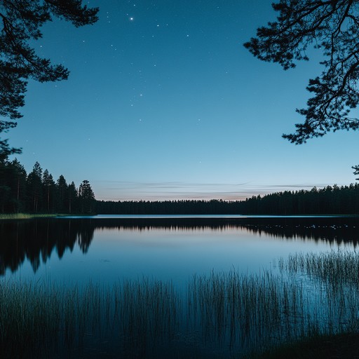 An instrumental suomipop piece that gently weaves together soft kantele melodies and ethereal ambient textures to evoke the calm and serene atmosphere of finnish lakes under moonlight, transporting the listener to peaceful northern landscapes.