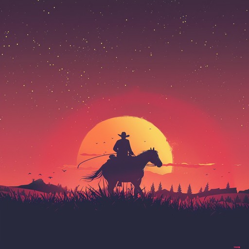 Picture a vast prairie sunset, infused with surreal, dreamy hues. Traditional country guitars meet ethereal synths, crafting a calming yet cosmic countryside soundscape.