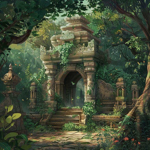 This symphonic composition intricately fuses classical traditions with ancient, exotic chants. The arrangement utilizes strings and winds to evoke a sense of exploration through forgotten temples and lush landscapes, providing an enchanting journey through the past.